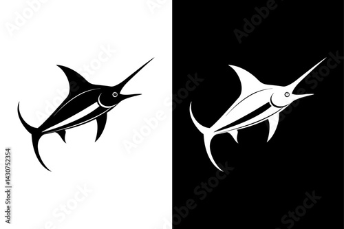 Marlin Fish Silhouette Vector Icon Black & White Background.