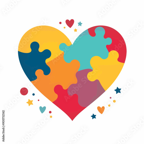 Colorful puzzle heart symbolizing unity and diversity, love and compassion