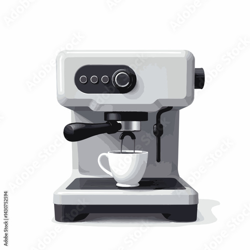 Sleek espresso machine brews coffee against a white background, modern design