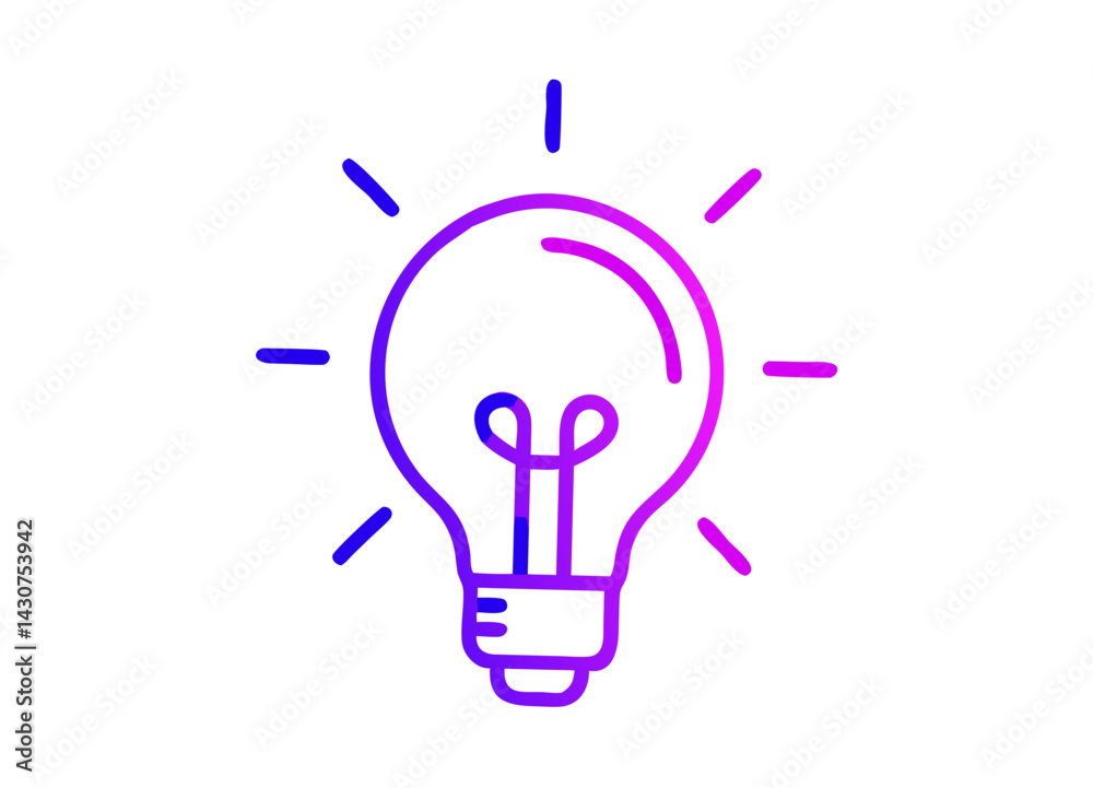 Gradient Light Bulb Illustration with Blue-to-Pink Transition and Radiating Rays Vector Icon Gradient Light Bulb Illustration with Blue-to-Pink Transition and Radiating Rays Vector Icon