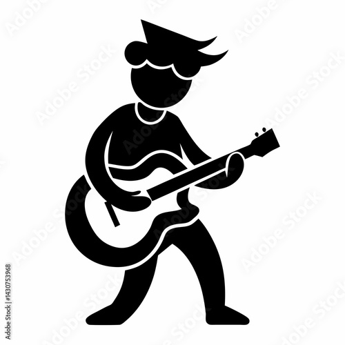 Guitar Player Black Silhouette Music Performance Icon Vector Illustration Isolated