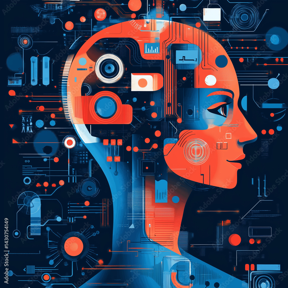 Obraz premium Vector Illustration of Artificial Intelligence and Machine Learning