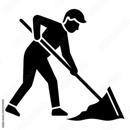 Simple Glyph Illustration Of A Road Worker Sweeping Or Cleaning The Street