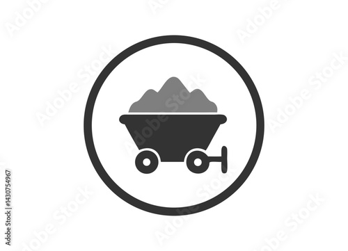 Mining Cart Icon with Black and White Circular Design Vector Icon