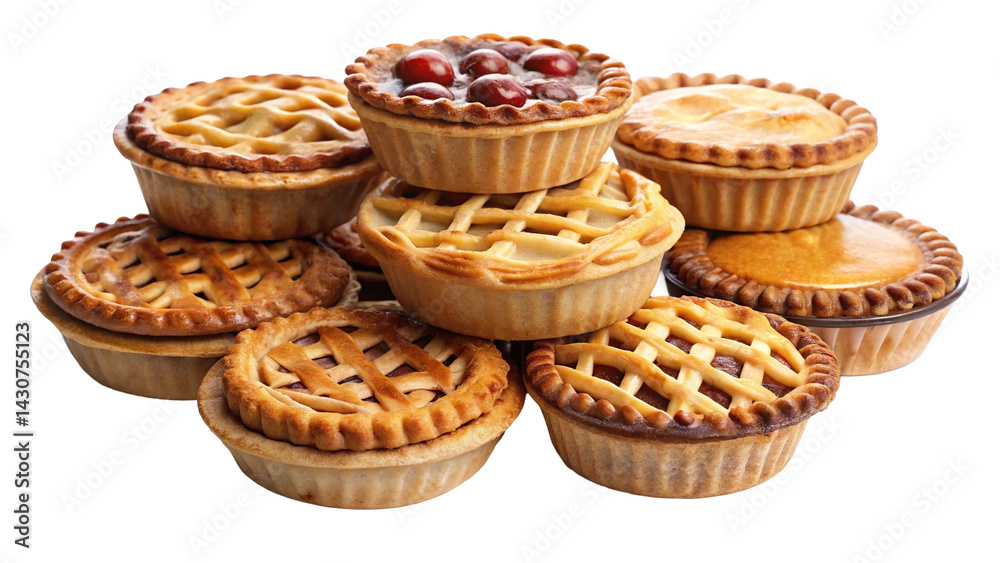 A Delicious Stack of Miniature Pies with Various Fillings and Crusts A Delicious Stack of Miniature Pies with Various Fillings and Crusts