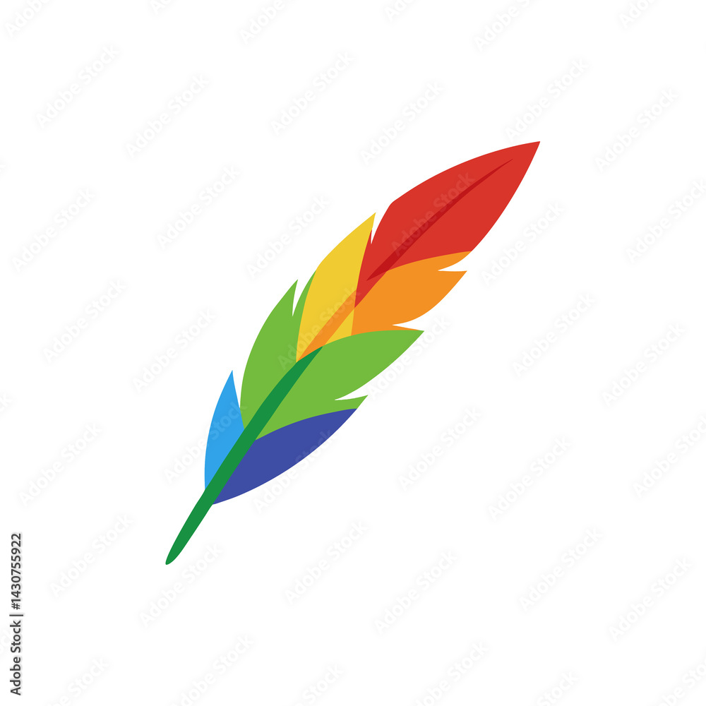 Rainbow Colored Feather isolated on transparent background