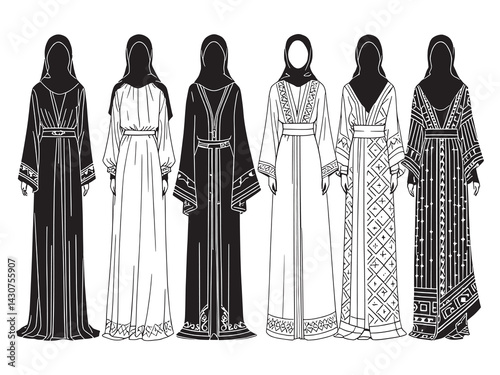 abaya line art elegant traditional fashion drawing for modern design