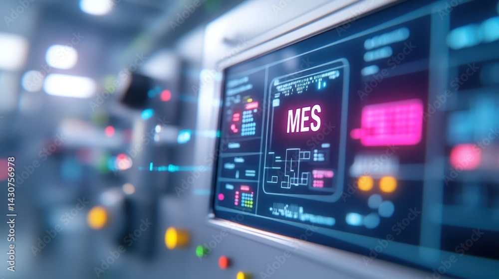 Digital Interface for Manufacturing Execution System (MES) Displaying Production Progress Metrics and Operational Data Digital Interface for Manufacturing Execution System (MES) Displaying Production Progress Metrics and Operational Data