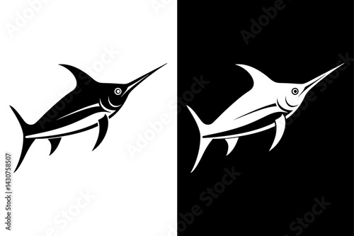 Marlin Fish Silhouette Vector Icon Black & White Background.
