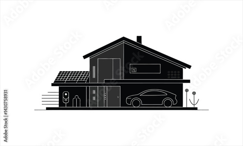 Modern House with Electric Car