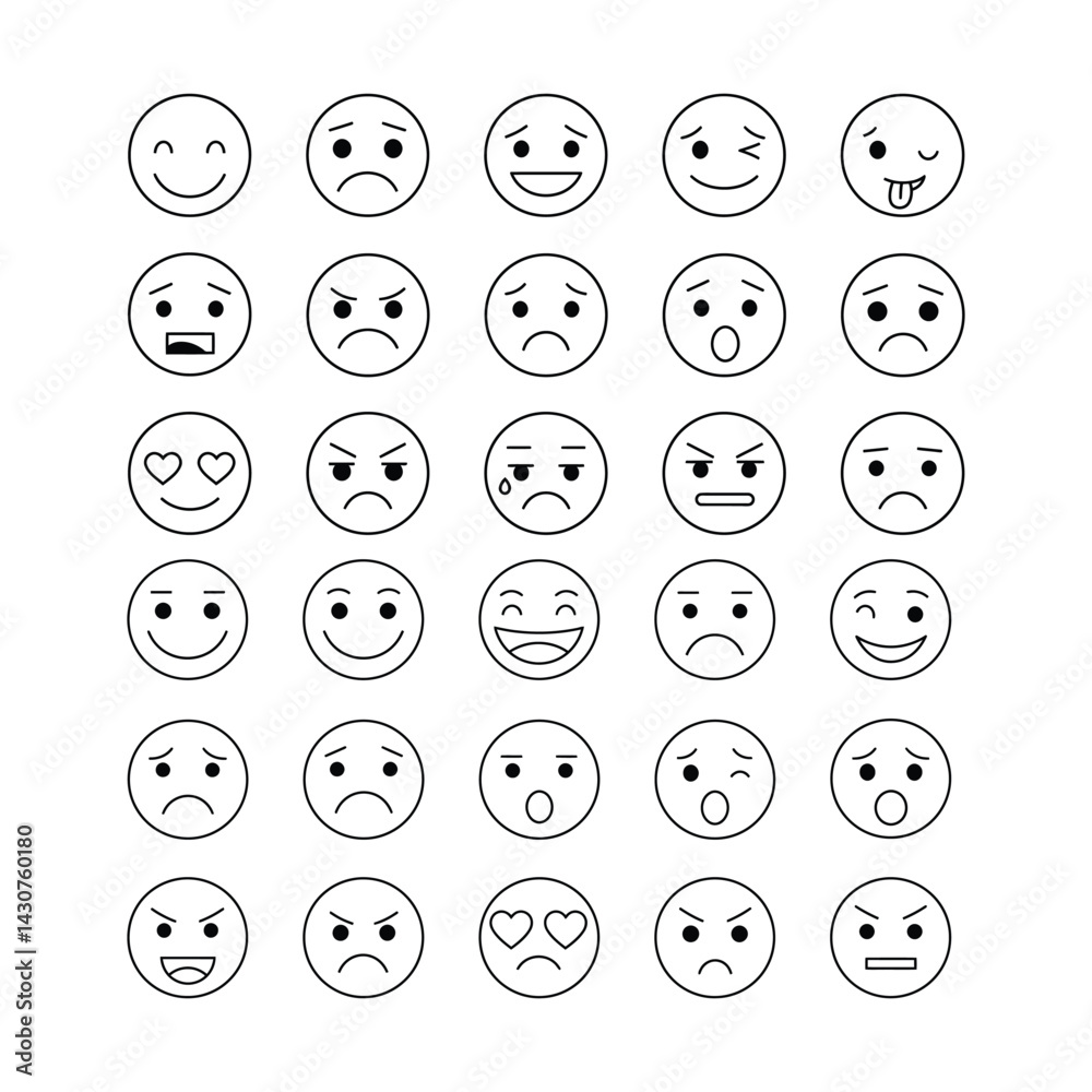 emotions icon collection. Mood and facial emotion icons. Crying, smile, laughing, joyful, sad, angry and happy faces, emoticons vector set emotions icon collection. Mood and facial emotion icons. Crying, smile, laughing, joyful, sad, angry and happy faces, emoticons vector set