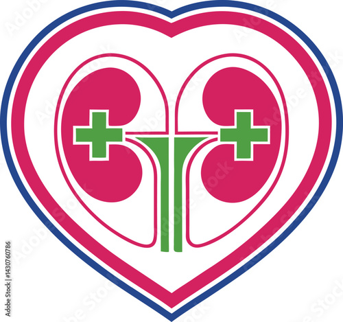 Colorful Medical Logo for Kidney Health – Abstract Heart Shaped Nephrology Emblem with Modern Design and Healthcare Icons