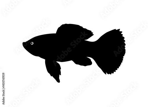 Vector Illustration of a Black Silhouette of a Fish with a Rounded Body and Jagged Tail Fin