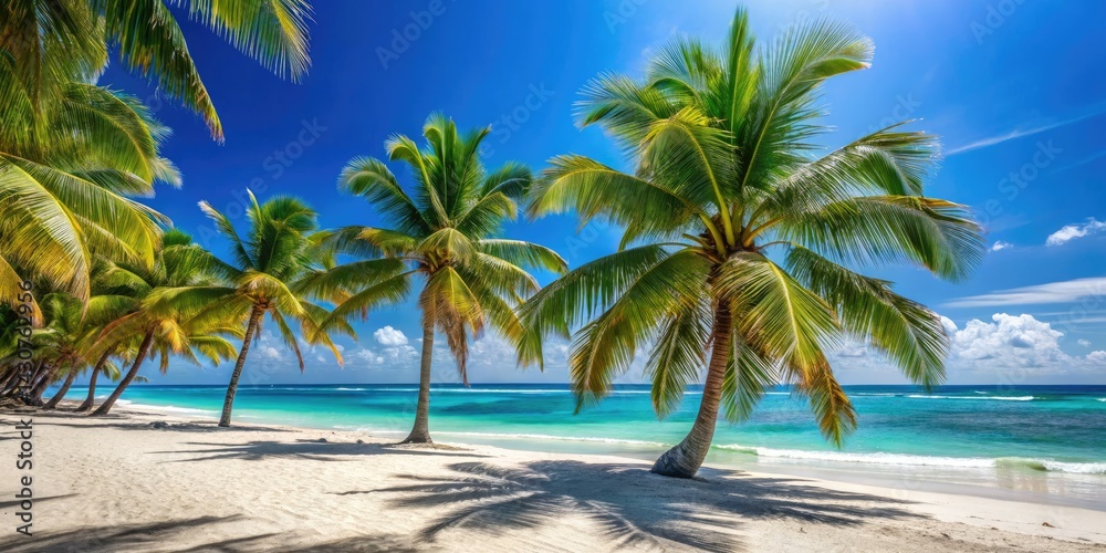 Obraz premium Stunning Beach Palm Trees High Depth of Field Photography - Tropical Paradise Island Scene