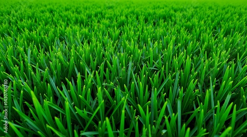 Lush green grass texture. Close-up view, vibrant and fresh. Ideal for backgrounds, nature themes, and agricultural concepts.