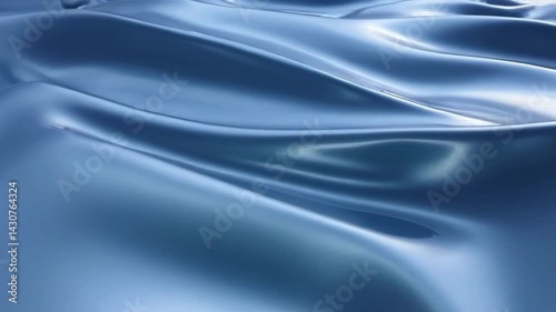 Soft Blue Satin Fabric Gently Flowing in Graceful Waves and Curves with a Subtle Shine