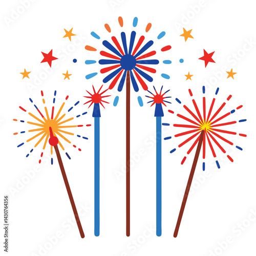 American sparklers set isolated shilhotee vector on white background