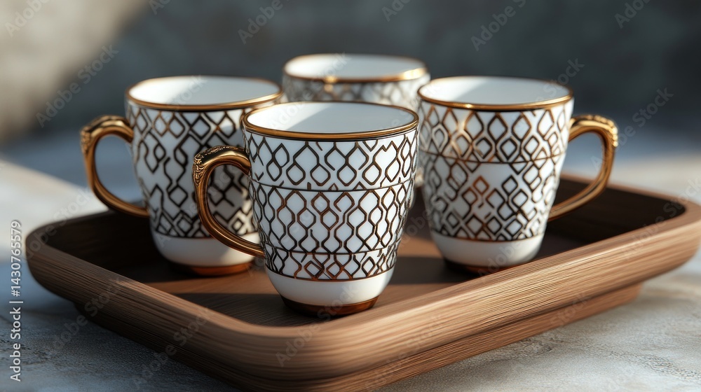 Fototapeta premium Elegant coffee cups on a wooden tray