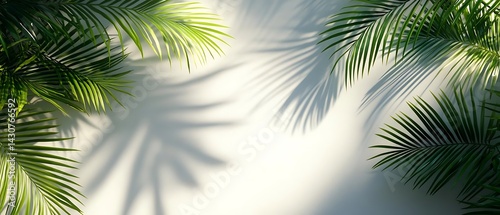 Palm leaves shadow wall summer sun