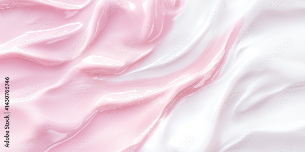 Obraz premium Smooth swirling cream texture in pastel pink and white, abstract background