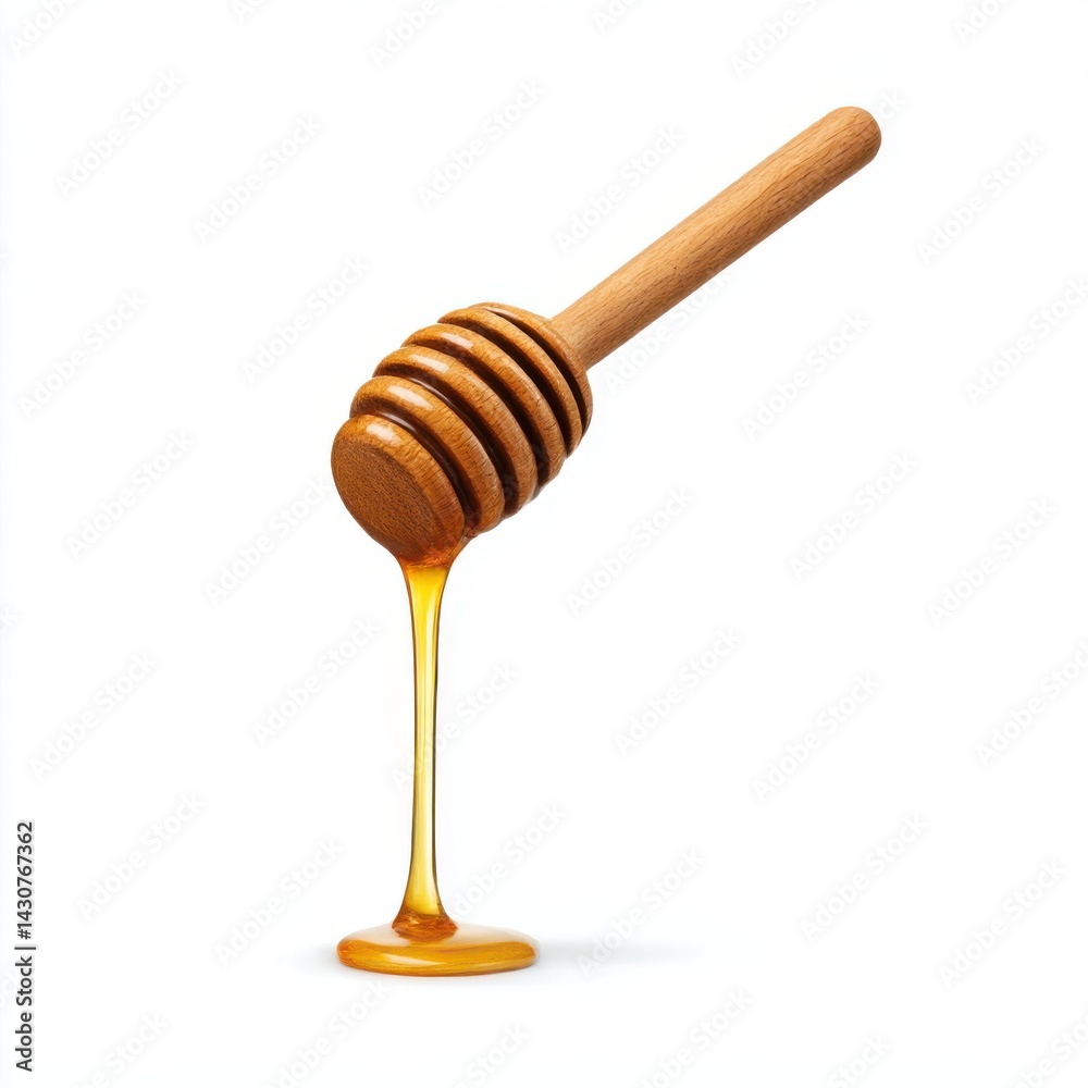 Honey dripping from dipper on white background Honey dripping from dipper on white background