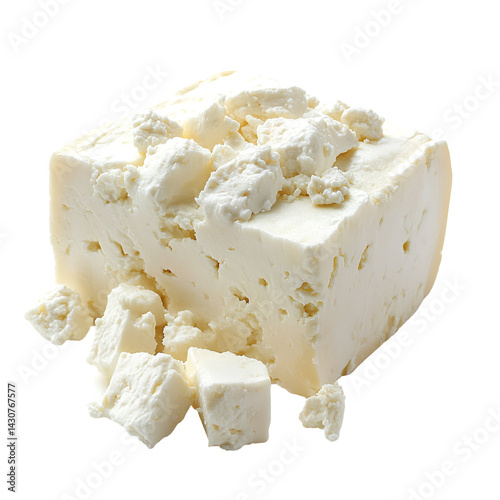 Block of feta cheese with crumbled pieces