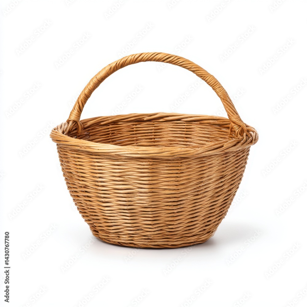 Fototapeta premium Wicker basket with handle isolated on white background