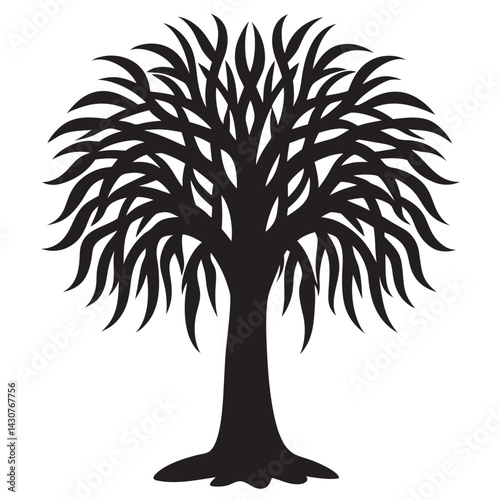 Willow tree. Black icon with tree Silhouette