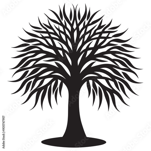 Willow tree. Black icon with tree Silhouette 