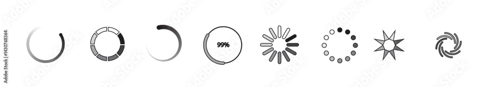 Fototapeta premium Loading icon set. Buffer loader or preloader. Donload or Upload. Collection of simple web download. Vector illustration.