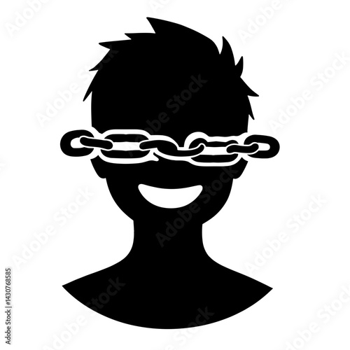 Smiling silhouette breaking free from chains, liberation concept