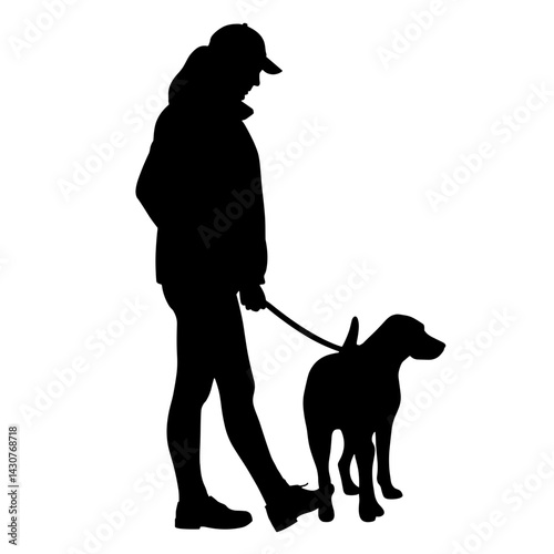Dog walker silhouette with leash, volunteering concept
