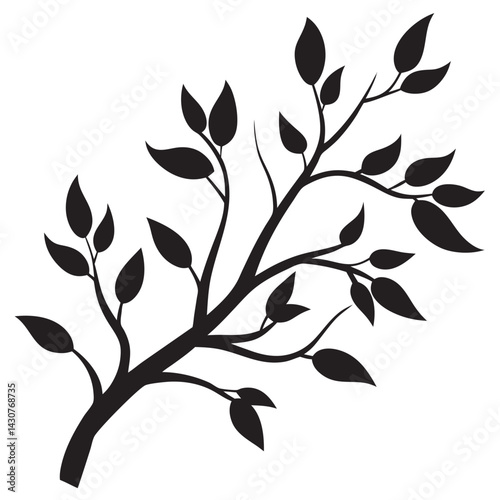 A black and white silhouette of a tree branch with leaves Silhouette 
