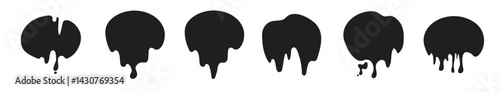 Black dripping ink. Isolated spots of paint, floating oil blots