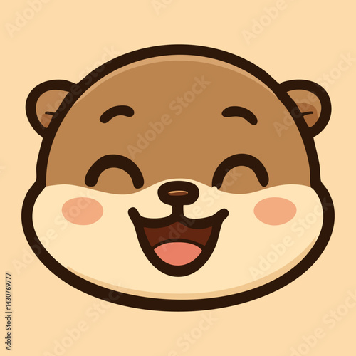 Happy baby otter with closed eyes and joyful smile