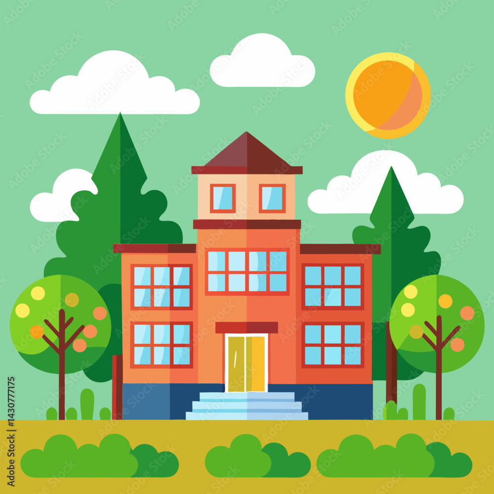 Fototapeta premium School Building Illustration . Flat Design