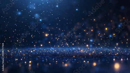 Starry Night Galaxy Light Bokeh Digital Blue Gold Abstract Cosmic Sparkle Background ai