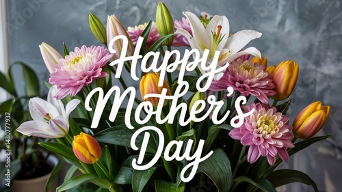 Happy Mothers Day Bouquet Lilies Tulips Chrysanthemums Flowers Spring