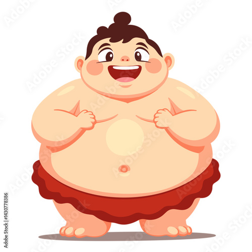 Cheerful sumo wrestler smiling joyfully with no background  