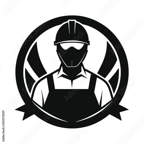 Modern welder silhouette logo on white background vector illustration