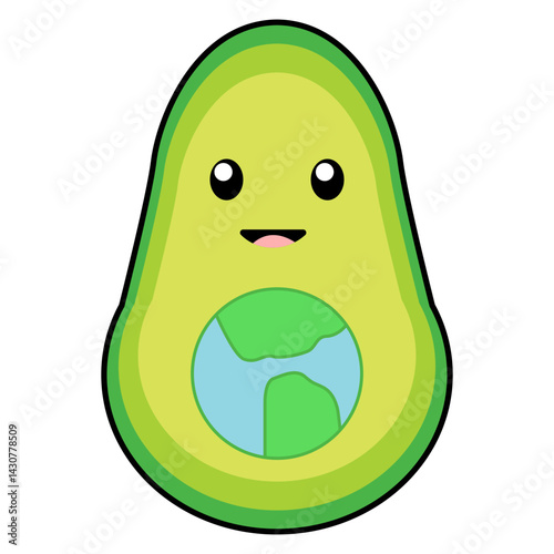 Realistic cute avocado with smile and planet instead of seed vector
Vector avocado with planet earth eco icon