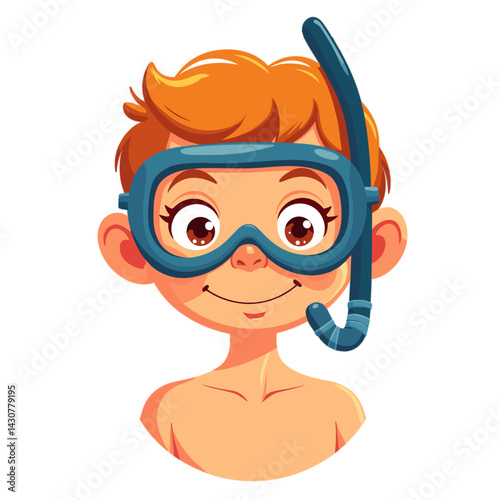 Smiling boy wearing snorkel mask against a playful background  