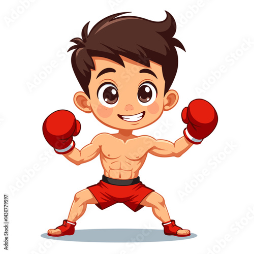 Cartoon boy boxing with excitement in bright colors  