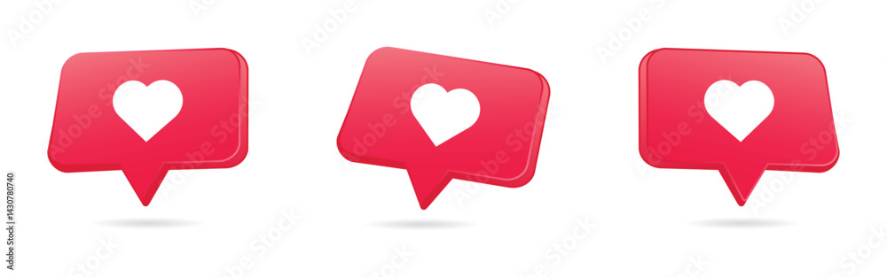 Vector social media notification love like heart icon set in red rounded square with shadow isolated on white background. Vector social media notification love like heart icon set in red rounded square with shadow isolated on white background.