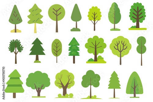 Flat vector trees illustration cute cartoon simple and small art transparent background.