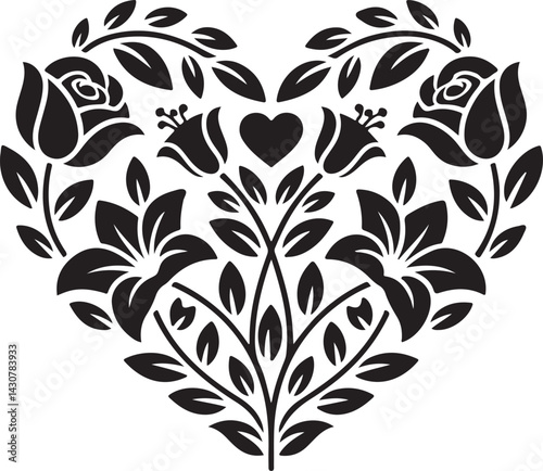 floral love sign vector silhouette art