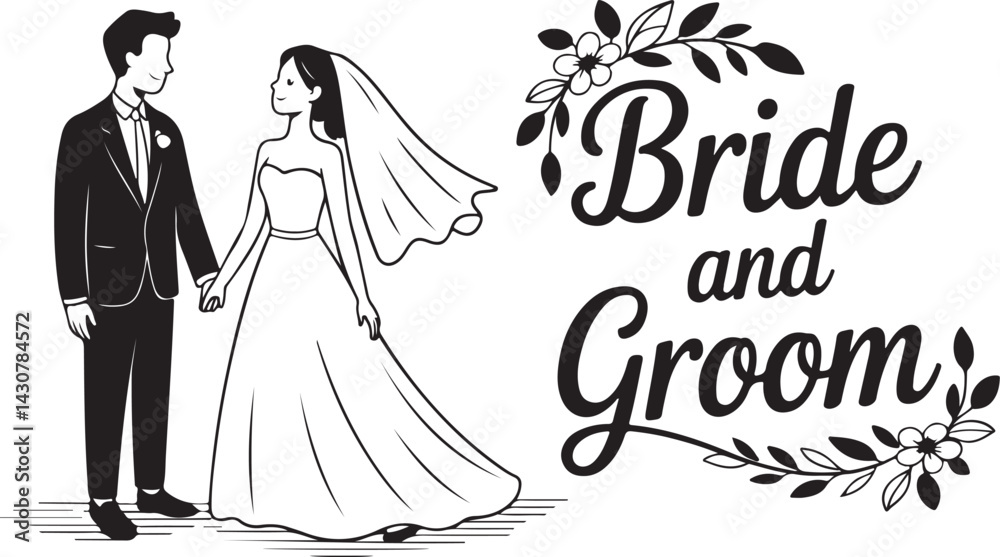 Fototapeta premium bride and groom wedding floral clipart 