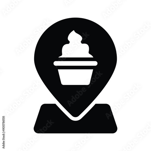 A customizable handy glyph icon depicting bakery location pin