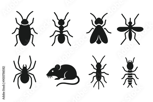 Household vermin: cockroach, ant, fly, mosquito, spider, mouse/rat, silverfish, termite