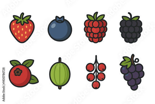 Berry fruits: strawberry, blueberry, raspberry, blackberry, cranberry, gooseberry, redcurrant, grape